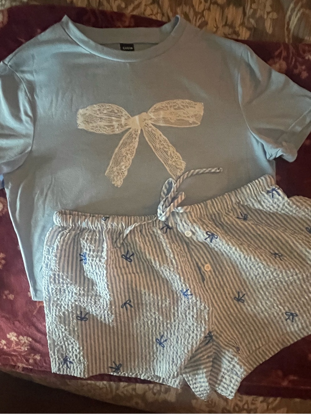 SHEIN Blue Bow Short Pajama Set